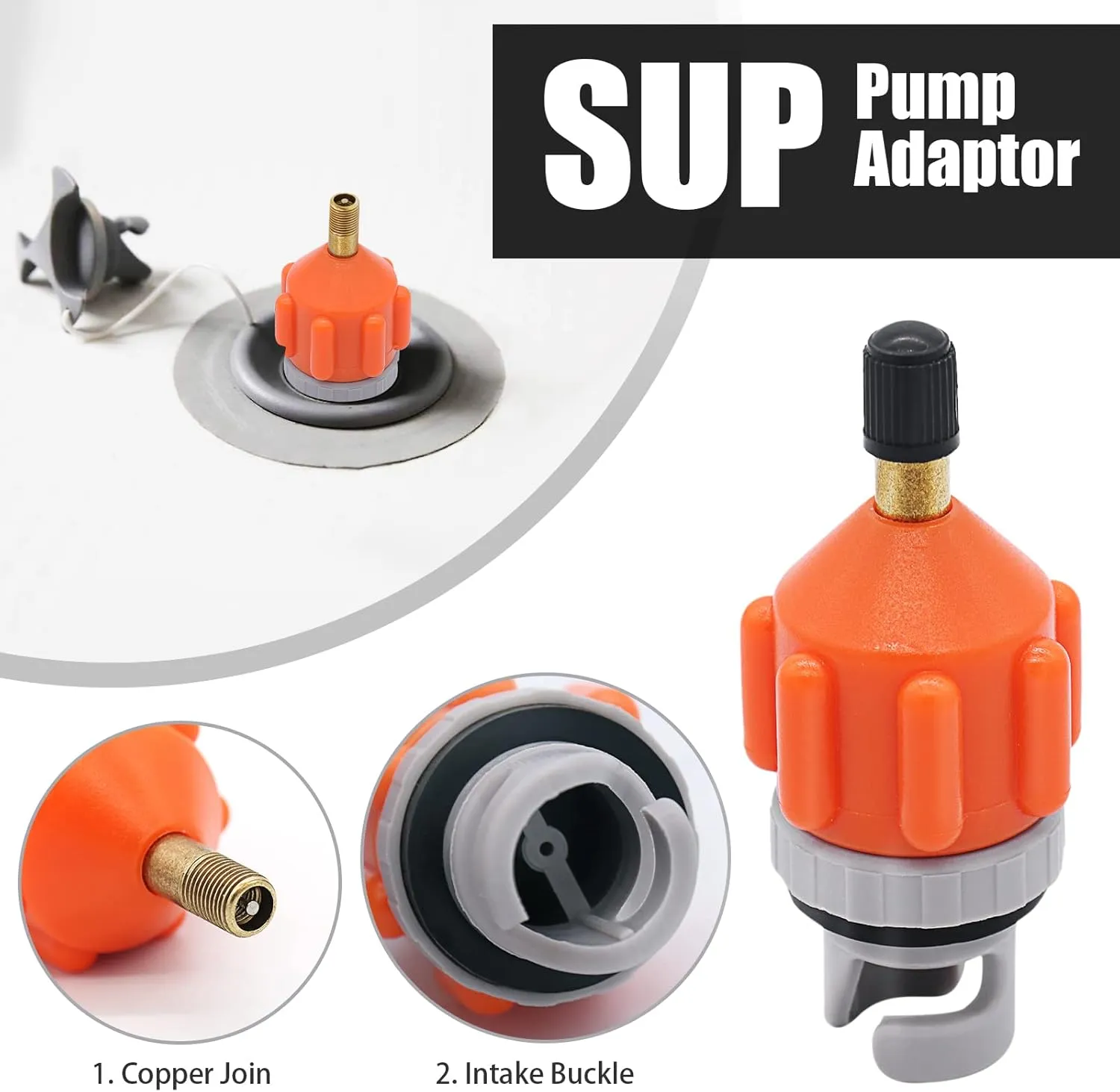 2PACK Inflatable Stand Up Paddleboard (SUP) Pump Adaptor -Universal Standard Schrader Air Valve Adapter Pumping Head Connector Converter for Inflating Boat, Kayak, Surfboard, Bed, Car Tire Orange