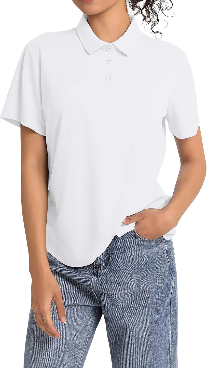 3 Pack Women's Polo Shirts Short Sleeve 3 Buttons Collared Golf T Shirts Quick Dry Work Uniform & Casual Top