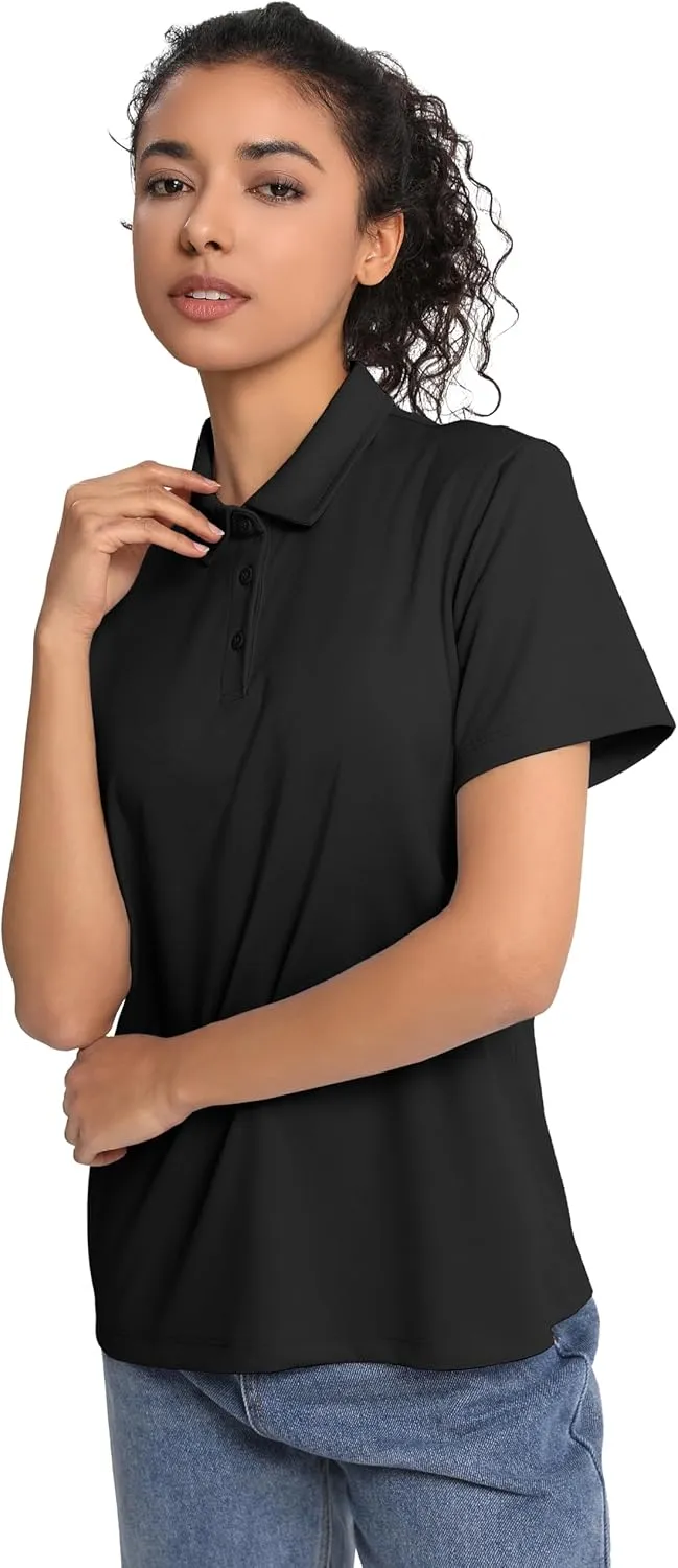 3 Pack Women's Polo Shirts Short Sleeve 3 Buttons Collared Golf T Shirts Quick Dry Work Uniform & Casual Top