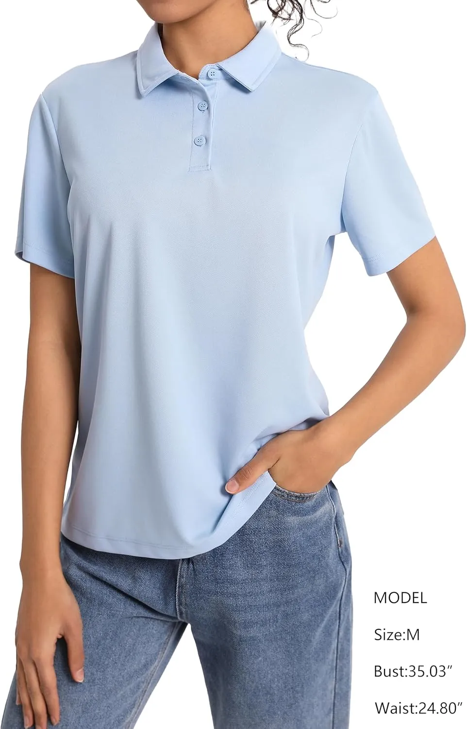 3 Pack Women's Polo Shirts Short Sleeve 3 Buttons Collared Golf T Shirts Quick Dry Work Uniform & Casual Top