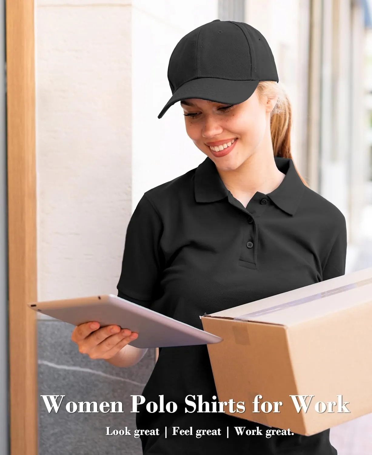 3 Pack Women's Polo Shirts Short Sleeve 3 Buttons Collared Golf T Shirts Quick Dry Work Uniform & Casual Top