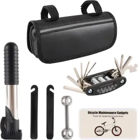 33Pcs Bike Repair Tool Kit with Mini Bicycle Pump, 16 in 1 Multi-Tool, 2mm-6mm Allen Wrenches, Bicycle Repair Bag Used for Mountain and Road Bikes