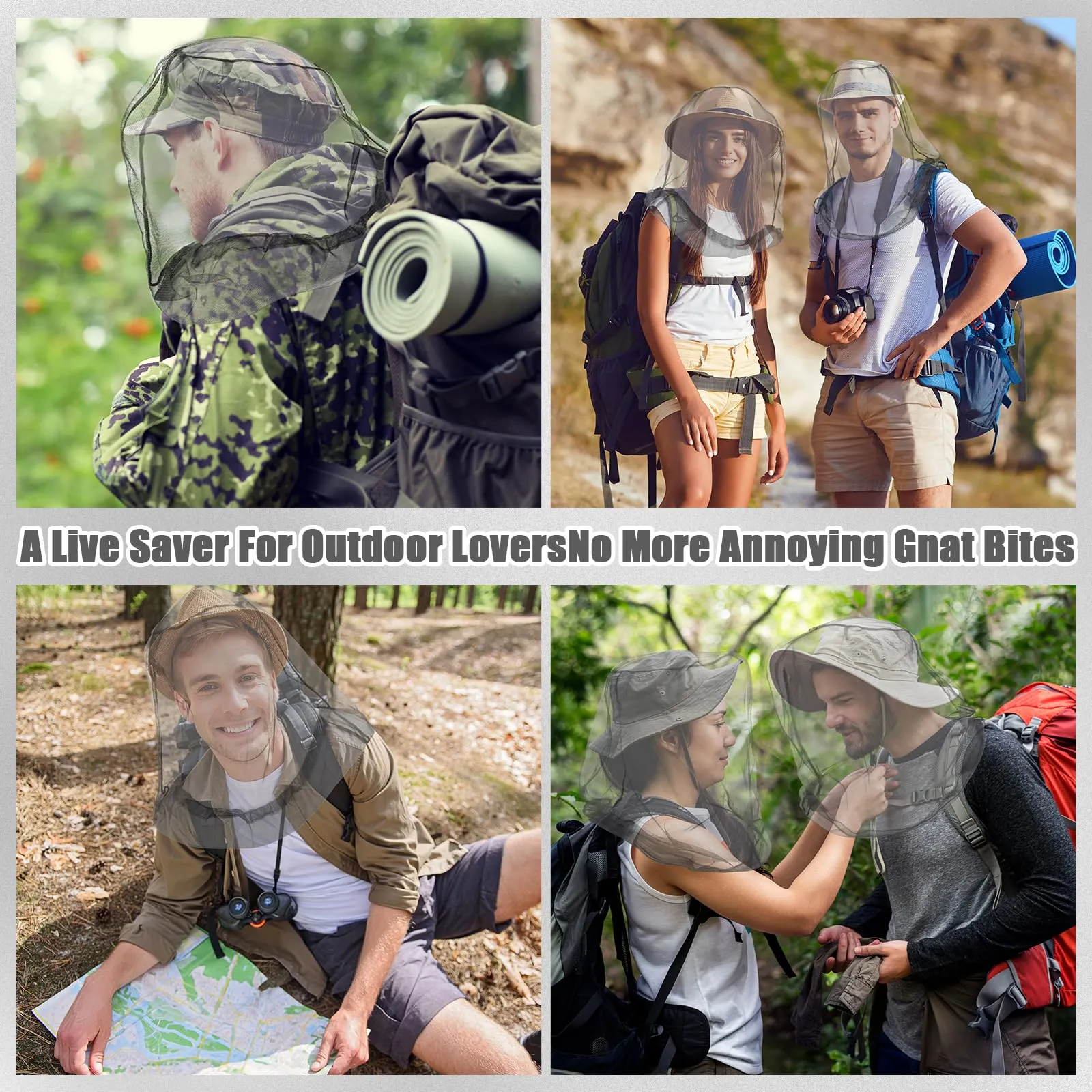 6 Pack Mosquito Head Net Bug Head Net Insects Mesh Head Net for Outdoor Face Neck Head Protecting, Grey Gray