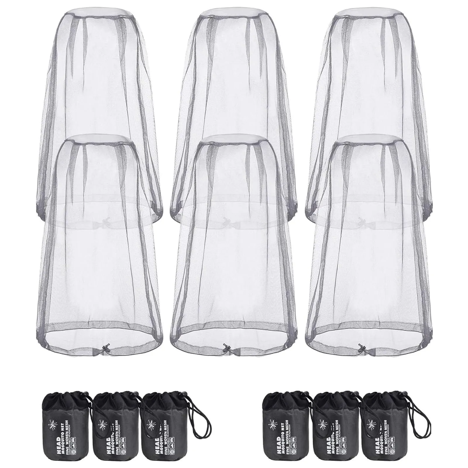 6 Pack Mosquito Head Net Bug Head Net Insects Mesh Head Net for Outdoor Face Neck Head Protecting, Grey Gray