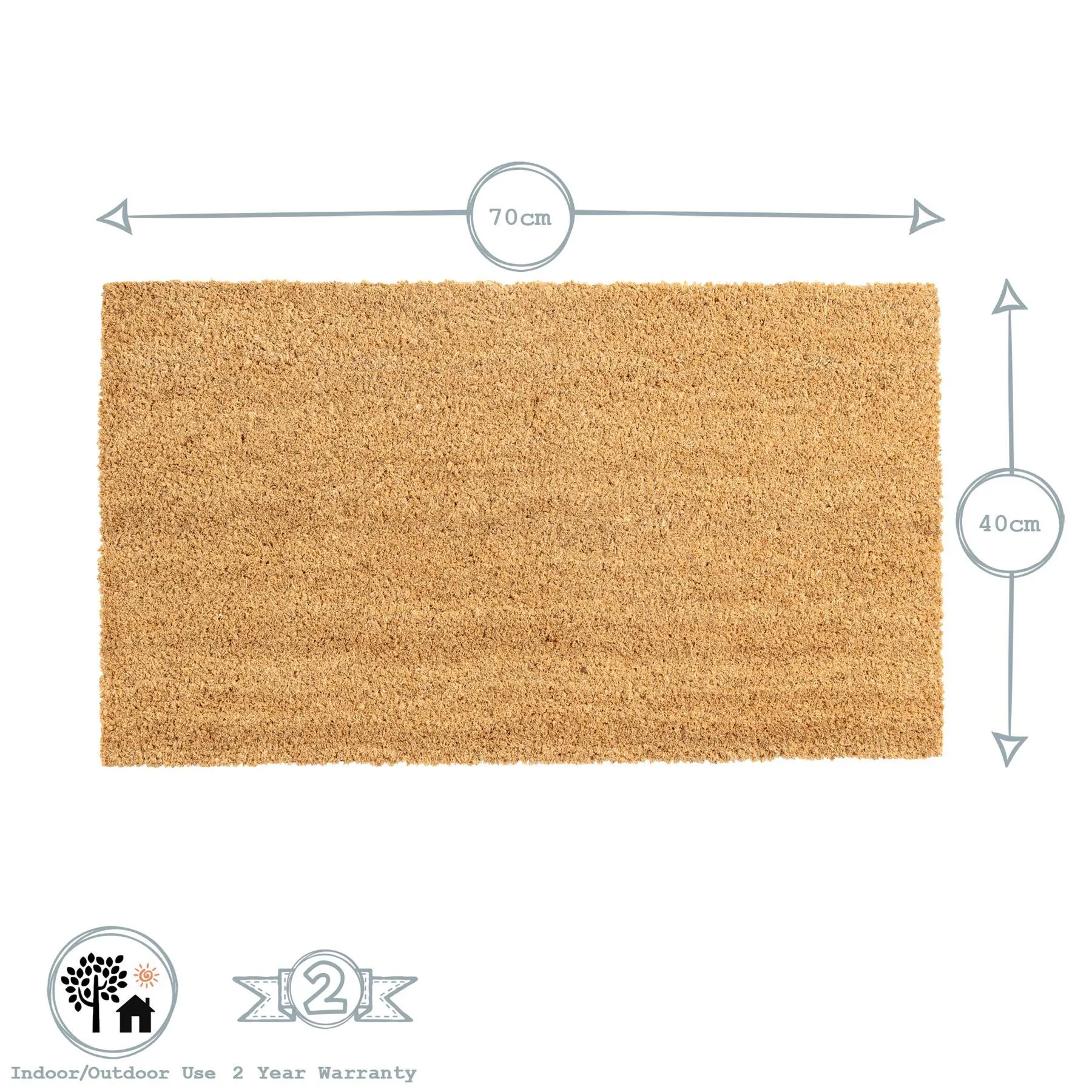 70cm x 40cm Plain Coir Door Mat - By Nicola Spring