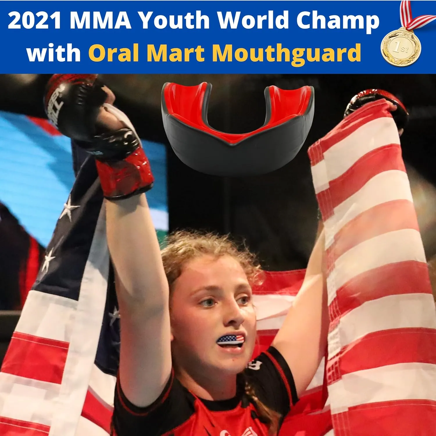 Adult Sports Mouth Guard (USA Flag, Fangs, 15  Colors to Choose from) - Mouthguard for Football, Boxing, Karate, Martial Arts, Rugby, MMA, Sparring, Hockey (Adult, Strapless)