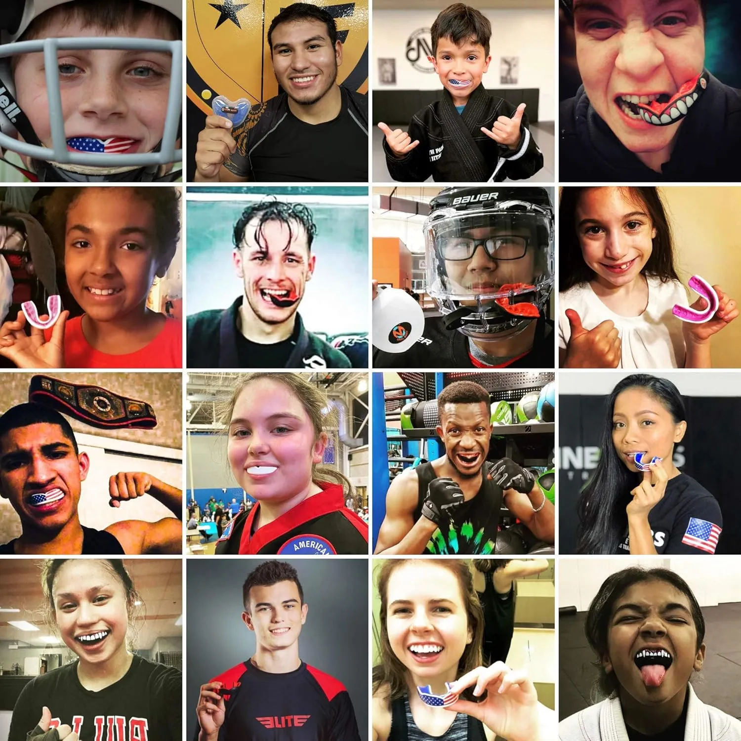 Adult Sports Mouth Guard (USA Flag, Fangs, 15  Colors to Choose from) - Mouthguard for Football, Boxing, Karate, Martial Arts, Rugby, MMA, Sparring, Hockey (Adult, Strapless)
