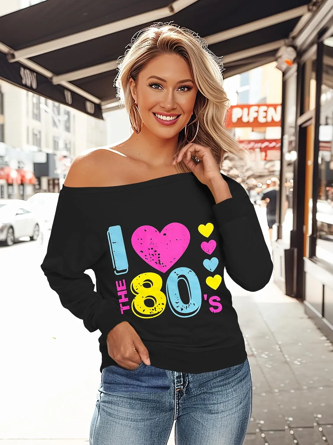 AM CLOTHES Sweatshirt for Women Off Shoulder Oversized Sweatshirts Long Sleeve Sweaters Shirts Tops