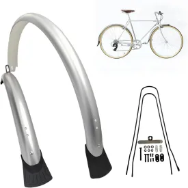 Bike Mudguard Set Full Coverage Front and Rear Bicycle Fenders Set Suitable for 700c X (32mm-42mm) Tire Width (Sliver)