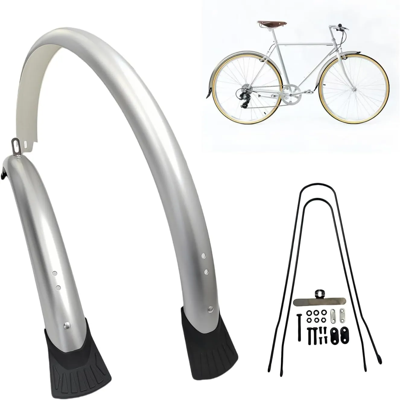 Bike Mudguard Set Full Coverage Front and Rear Bicycle Fenders Set Suitable for 700c X (32mm-42mm) Tire Width (Sliver)