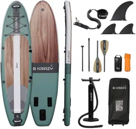 Bkrazy Adult - High-end Inflatable Paddle Board - Premium Accessories - Wheeled Backpack, Hybrid Aluminium Paddle, Kayak seat, Leash, Dry Bag, Hand Pump, 3 Fins - 12.6' x 32" x 6"