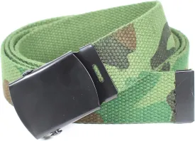 Canvas Web Belt Military Style with Black Buckle and Tip 56" Long Many Colors