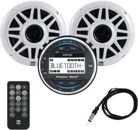 Dual Electronics MXPGH52 Marine Radio | Gauge Hole Media Receiver with Bluetooth | (2) 6.5" Marine Stereo Boat Speakers | Wireless Remote Control and Antenna Combo Pack