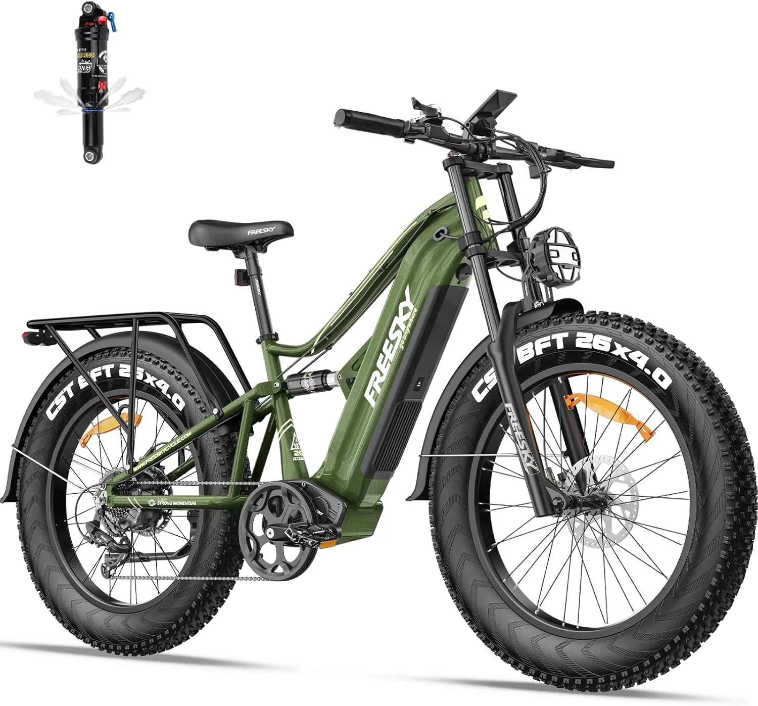 FREESKY 2000W Electric Bike with BAFANG Motor & 48V 30Ah Samsung Cells Battery, 35MPH Max Speed, 120 Miles Range, Full Suspension Mountain Ebike for Adult, 26" Fat Tires, Smart Keys, Hydraulic Brakes