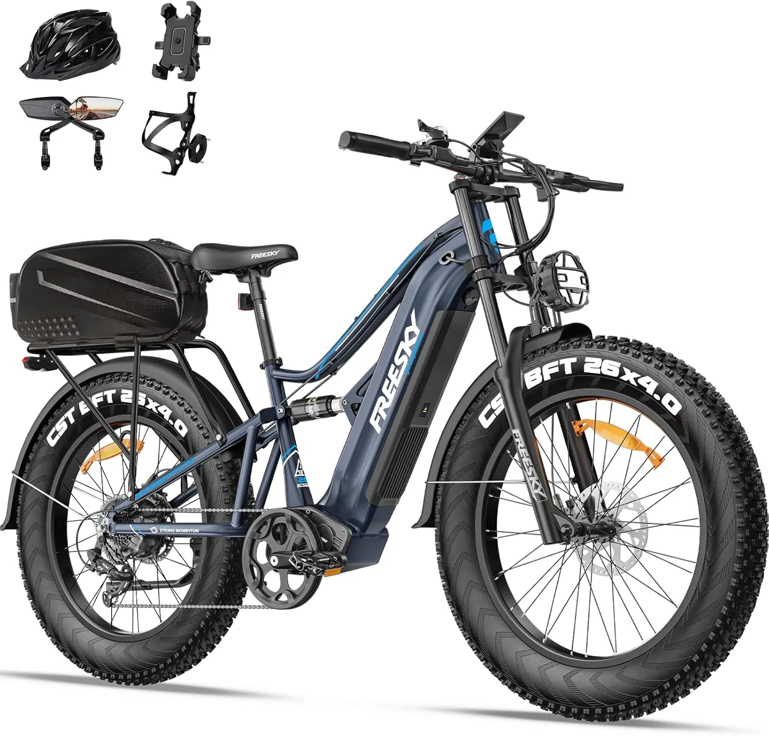 FREESKY 2000W Electric Bike with BAFANG Motor & 48V 30Ah Samsung Cells Battery, 35MPH Max Speed, 120 Miles Range, Full Suspension Mountain Ebike for Adult, 26" Fat Tires, Smart Keys, Hydraulic Brakes