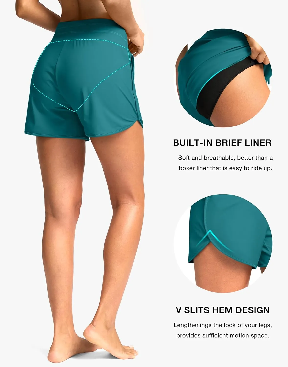 G Gradual Women's 4'' High Waisted Swim Board Shorts Quick Dry Swimming Bathing Suit Bottoms for Women with Pockets Liner