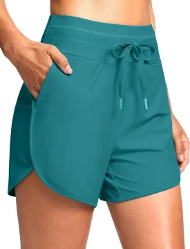 G Gradual Women's 4'' High Waisted Swim Board Shorts Quick Dry Swimming Bathing Suit Bottoms for Women with Pockets Liner
