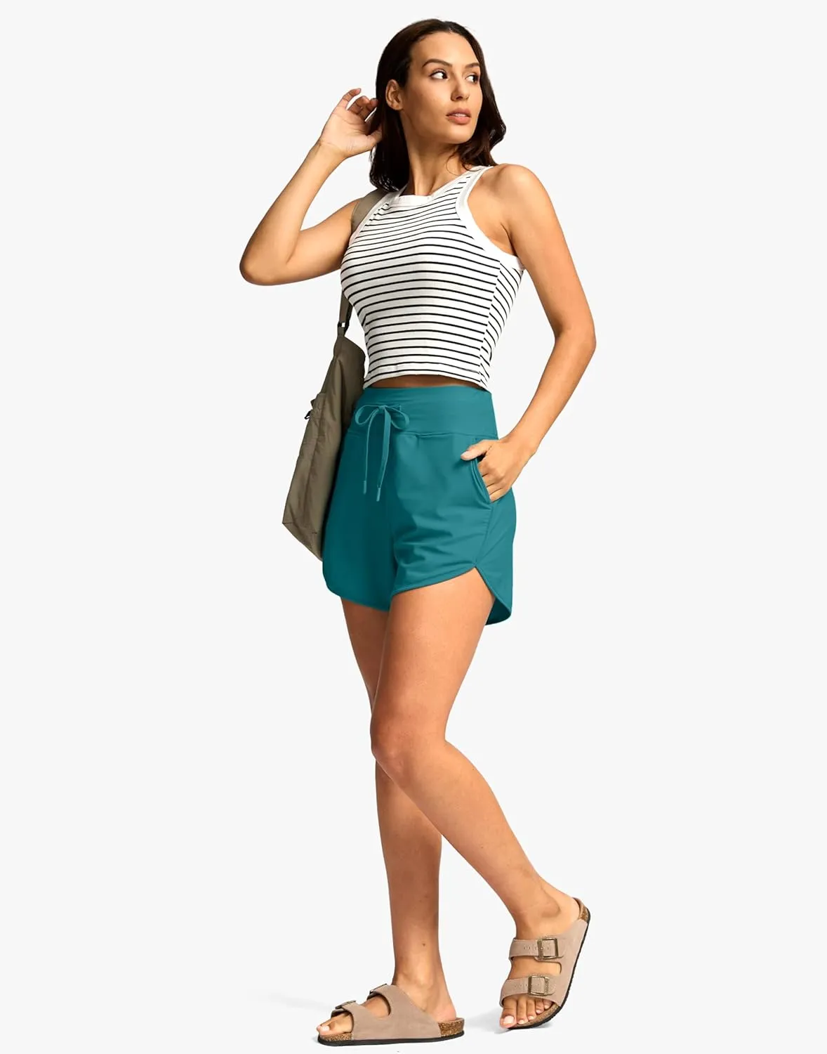 G Gradual Women's 4'' High Waisted Swim Board Shorts Quick Dry Swimming Bathing Suit Bottoms for Women with Pockets Liner