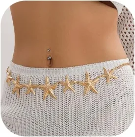 Gold Waist Chain for Women Flower Starfish Body Chain Belly Chain Waist Summer Jewelry