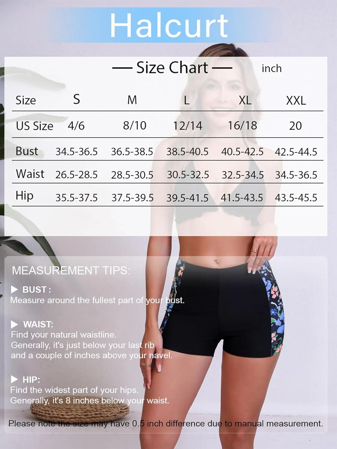 Halcurt Women's 3" High Waisted Swim Board Shorts Tankini Bottoms Boyshorts Beach Swimsuit