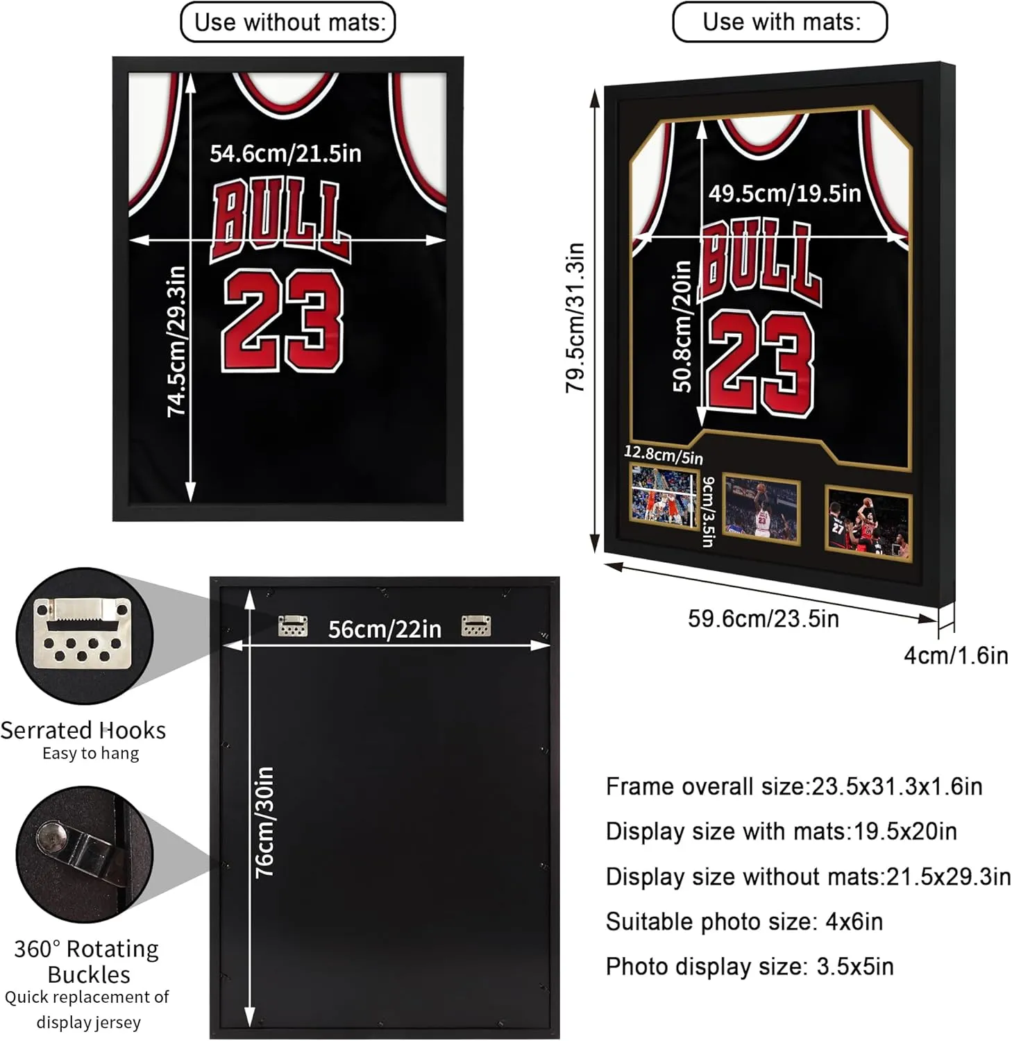 Jersey Frame Display Case 2 Pack, Large Wooden Sport Jersey Shadow Box Frame with Mats and Real Tempered Glass Cover for Football Hockey Baseball Basketball Soccer Shirt,Black