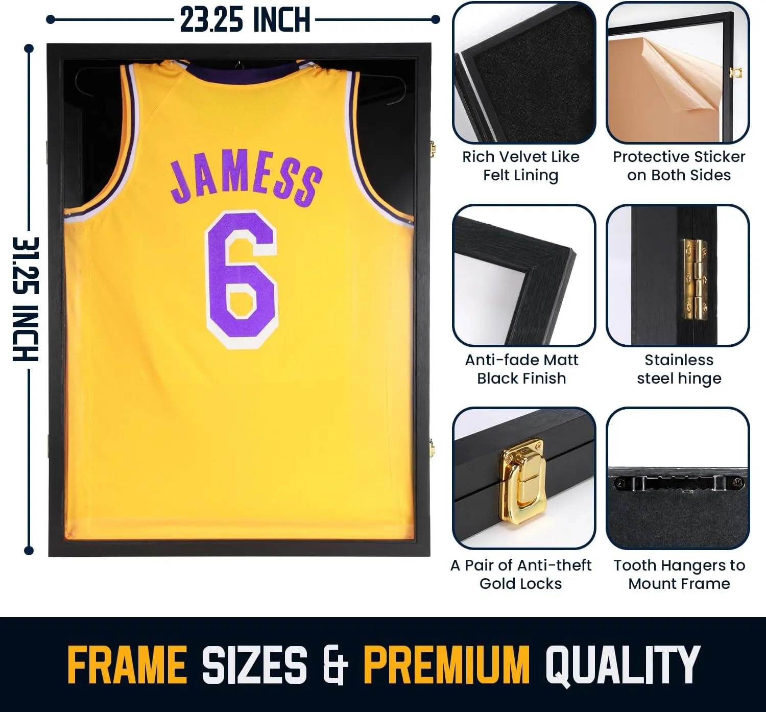 Jersey Wooden Frame Display Case -Shadow Box with UV Protection for Baseball Basketball Football Hockey Sport Shirt and Uniform (Black, 4 Packs)