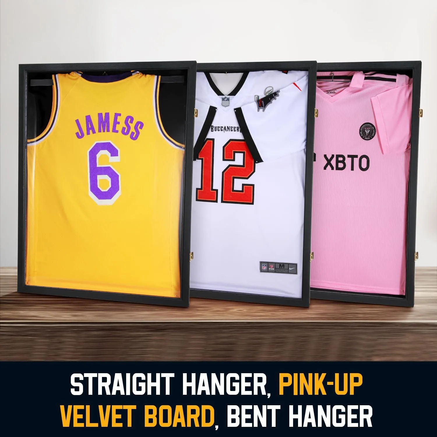 Jersey Wooden Frame Display Case -Shadow Box with UV Protection for Baseball Basketball Football Hockey Sport Shirt and Uniform (Black, 4 Packs)