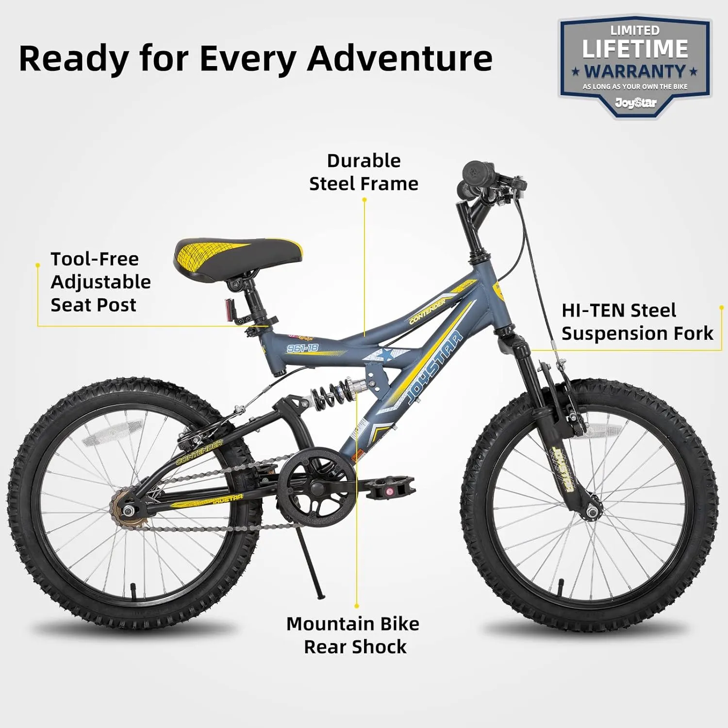 JOYSTAR 20 Inch Kids' Bike for Boys Girls Ages 7-13 Years Old, Dual-Suspension Kids Mountain Bike with Dual Handbrake & Kickstand, Multiple Colors