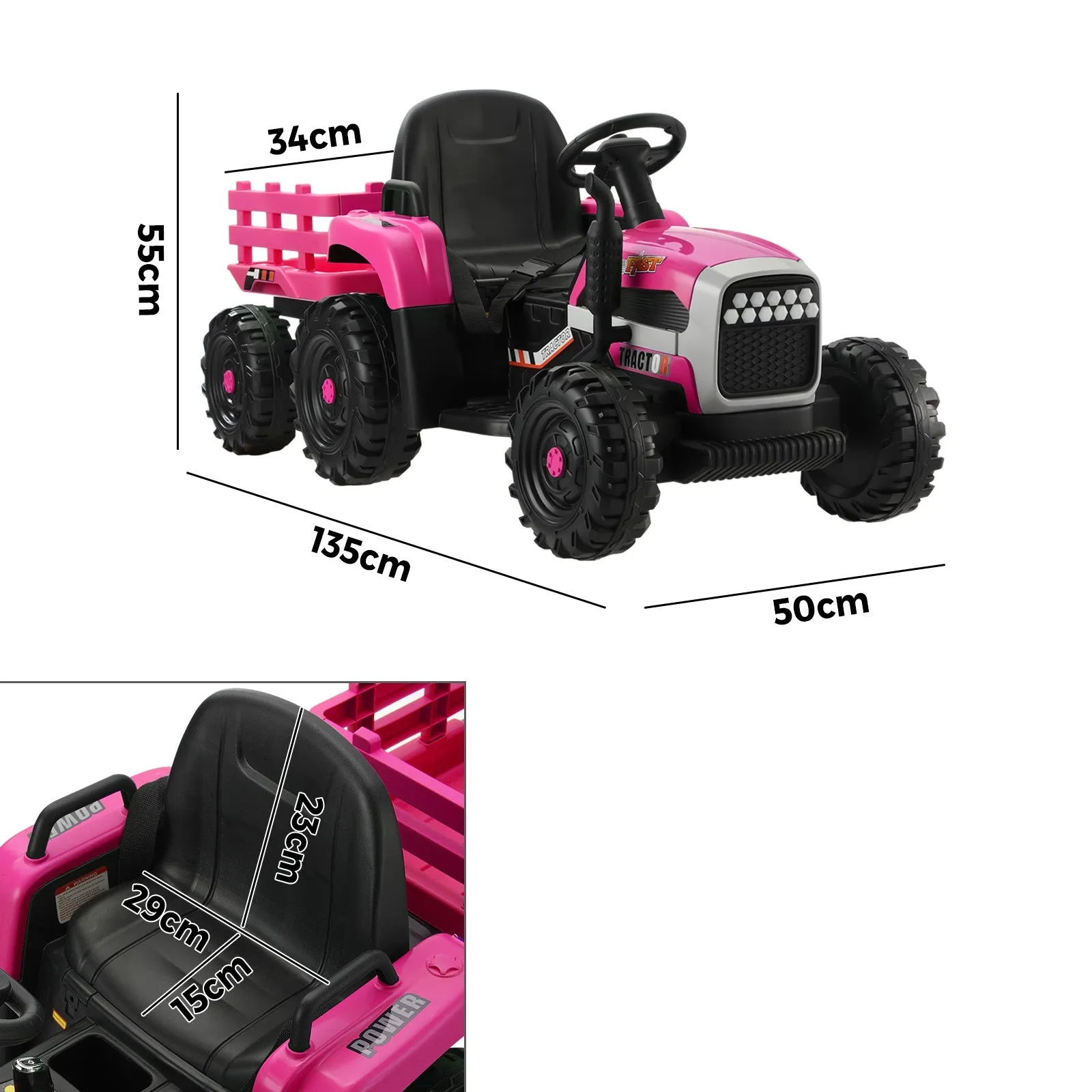 Mazam Kids Ride On Car Tractor 12V Electric Battery Toy Remote Control Cars Pink