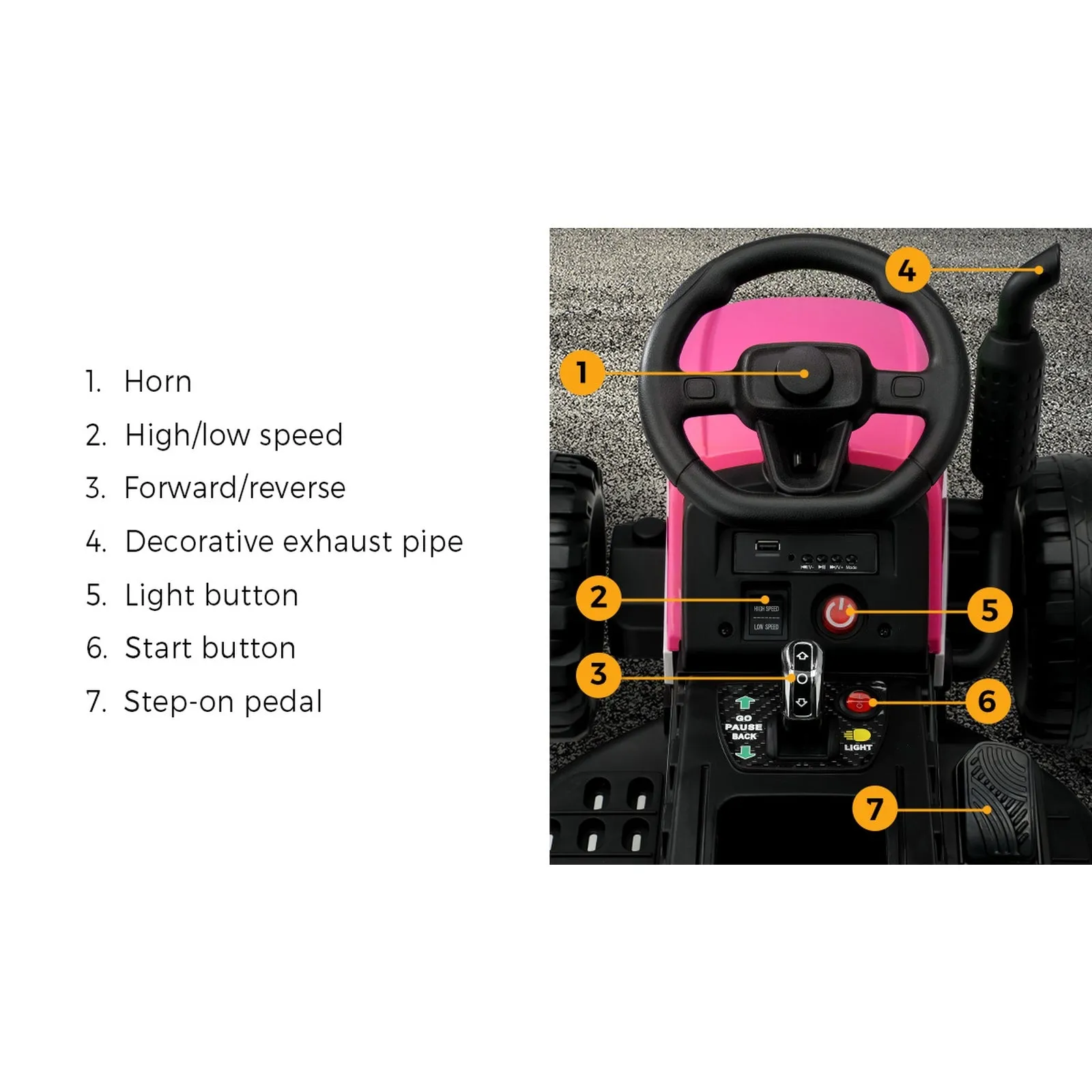 Mazam Kids Ride On Car Tractor 12V Electric Battery Toy Remote Control Cars Pink