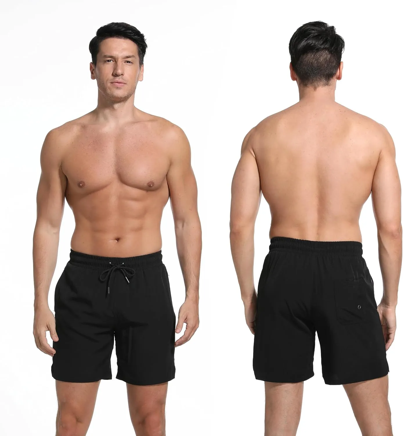 Men Swim Trunks with Compresssion Liner 7 Inch Inseam Board Shorts 2-in-1 Bathing Suit with Zipper Pockets