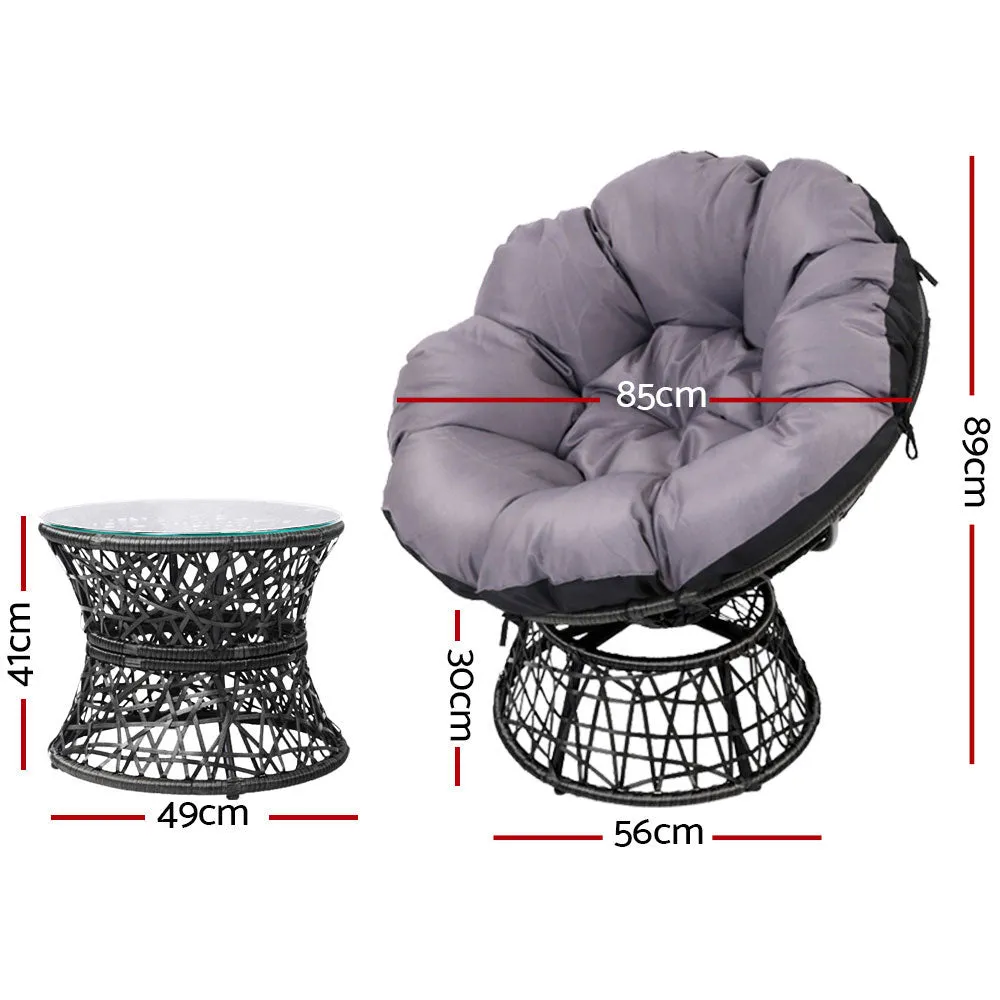 Outdoor Lounge Setting Furniture Wicker Papasan Chairs Table Patio - Black