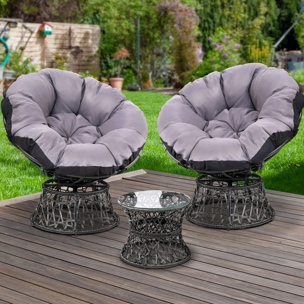 Outdoor Lounge Setting Furniture Wicker Papasan Chairs Table Patio - Black