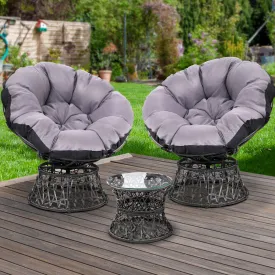 Outdoor Lounge Setting Furniture Wicker Papasan Chairs Table Patio - Black