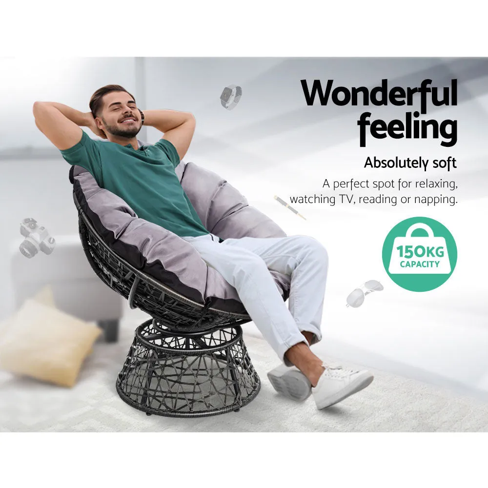 Outdoor Lounge Setting Furniture Wicker Papasan Chairs Table Patio - Black
