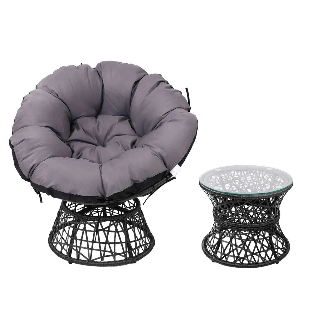 Outdoor Lounge Setting Furniture Wicker Papasan Chairs Table Patio - Black