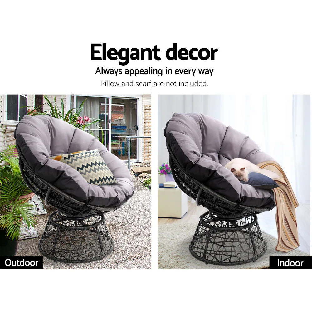 Outdoor Lounge Setting Furniture Wicker Papasan Chairs Table Patio - Black