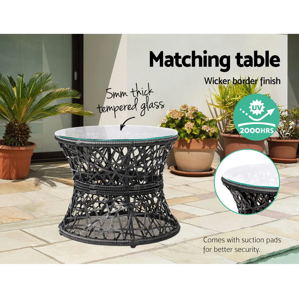 Outdoor Lounge Setting Furniture Wicker Papasan Chairs Table Patio - Black