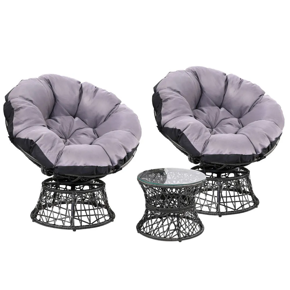 Outdoor Lounge Setting Furniture Wicker Papasan Chairs Table Patio - Black