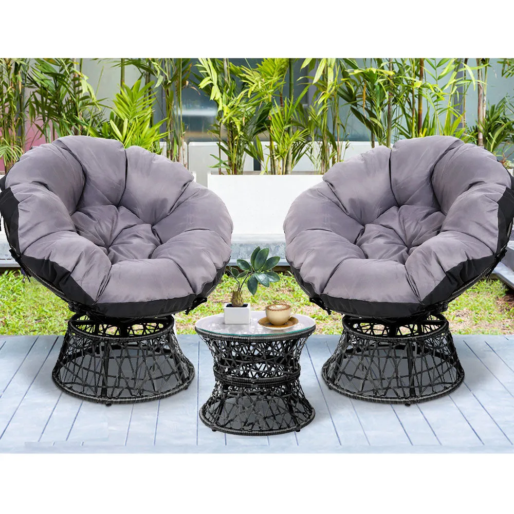 Outdoor Lounge Setting Furniture Wicker Papasan Chairs Table Patio - Black