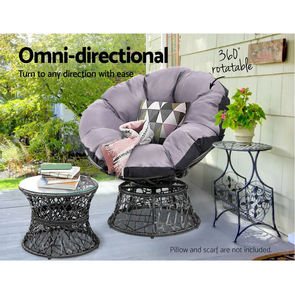 Outdoor Lounge Setting Furniture Wicker Papasan Chairs Table Patio - Black