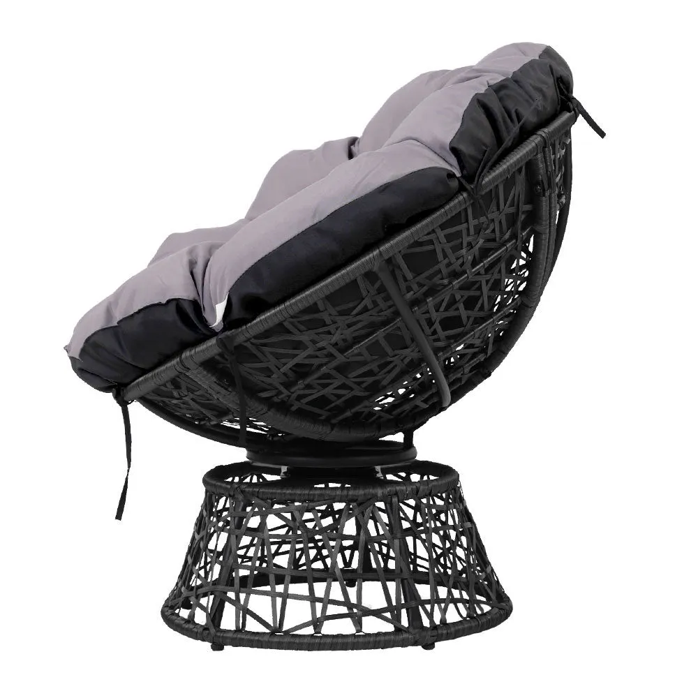 Outdoor Lounge Setting Furniture Wicker Papasan Chairs Table Patio - Black