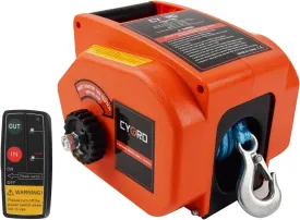 Portable Trailer Winch 3500lbs, Reversible Electric Winch 12V DC, Power-in, Power-Out and for Boats Up To11000 lbs with Nylon Rope, Wireless Remote Control and Hand Crank