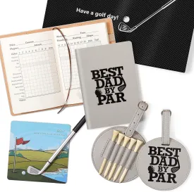 Set for Dad Includes Golf Scorecard Book, Bag Tag with 5 Tees & Golf Club-Shaped Pen - Funny Birthday Present from Daughter, Son or Kids,Best Dad by Par