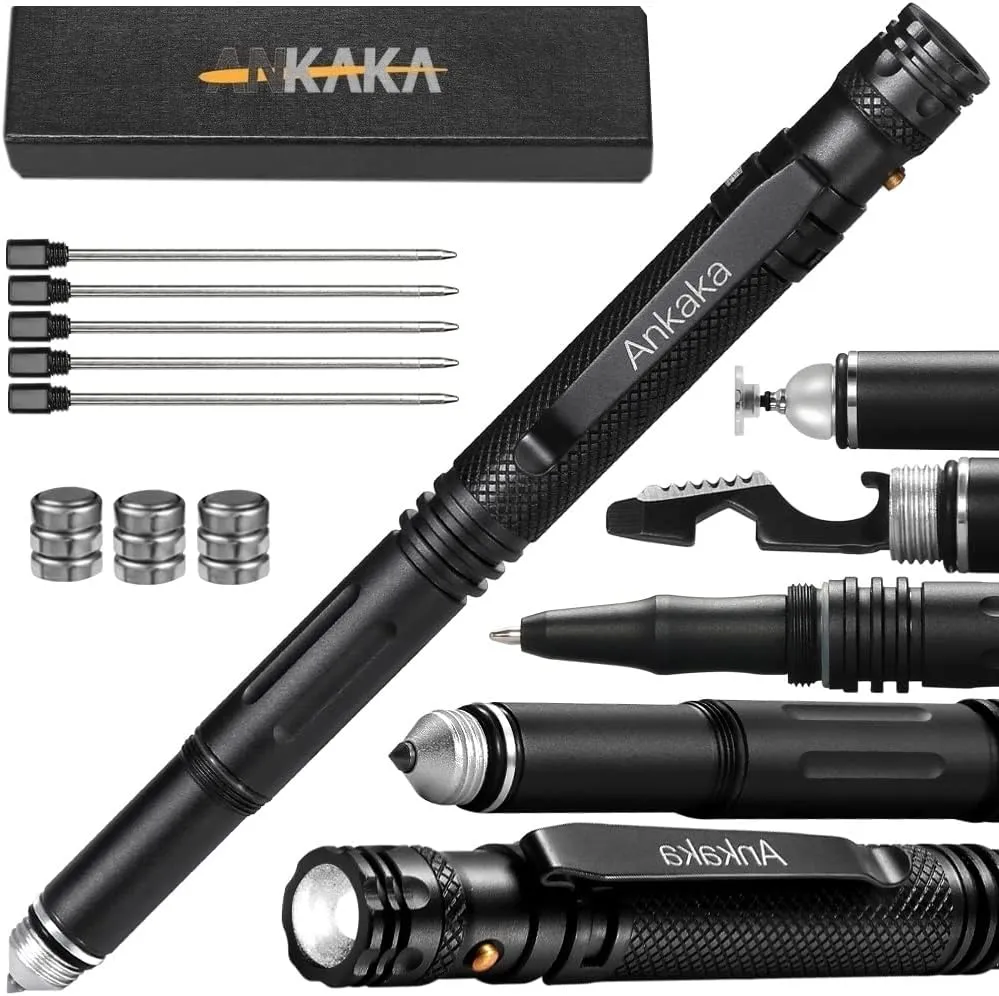 The Most Loaded 7-in-1 Tactical Pen: Solves Others Weaknesses, Self Defense Tip   Flashlight   Ballpoint   Stylus   Bottle Opener   Screw Driver   Hexagonal Wrench, 5 Inks   9 Batteries   Gift Box