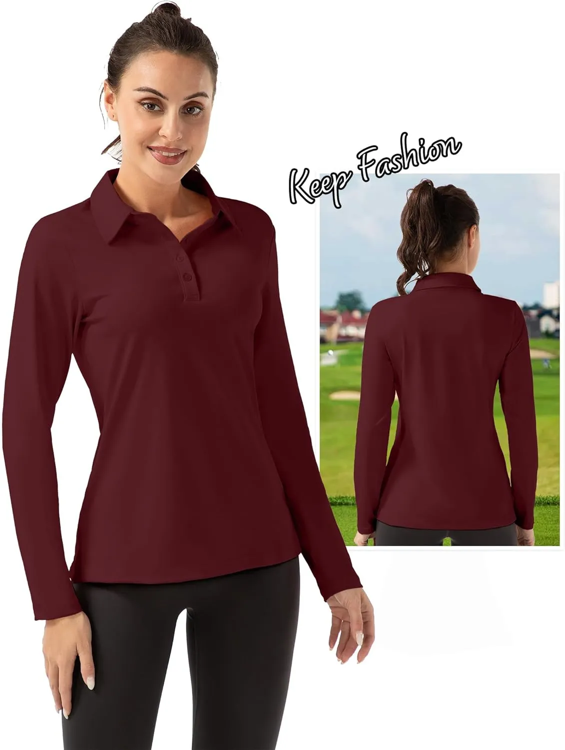 Women Long Sleeve Polo Shirt Golf Sport Top Athletic Sportswear Tennis Activewear