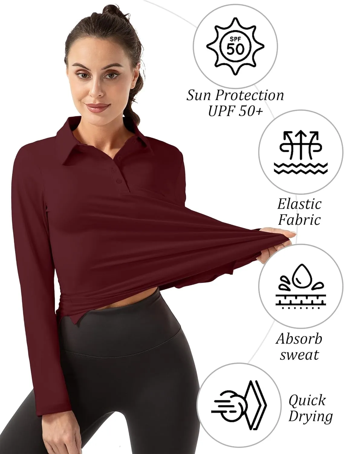 Women Long Sleeve Polo Shirt Golf Sport Top Athletic Sportswear Tennis Activewear