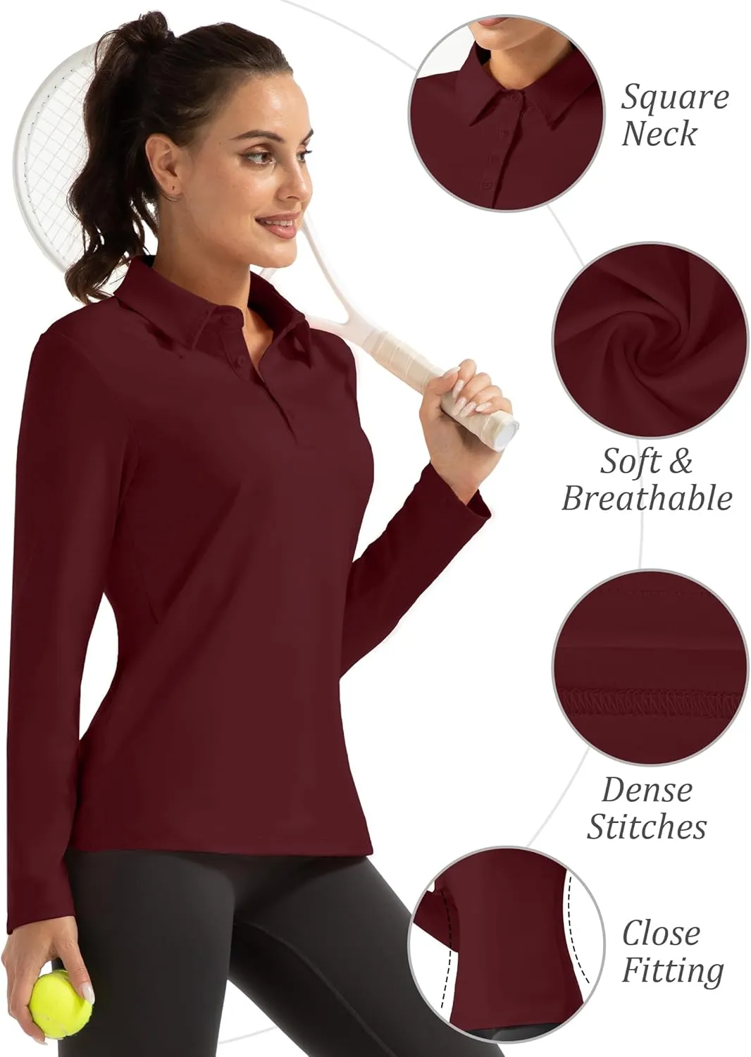 Women Long Sleeve Polo Shirt Golf Sport Top Athletic Sportswear Tennis Activewear