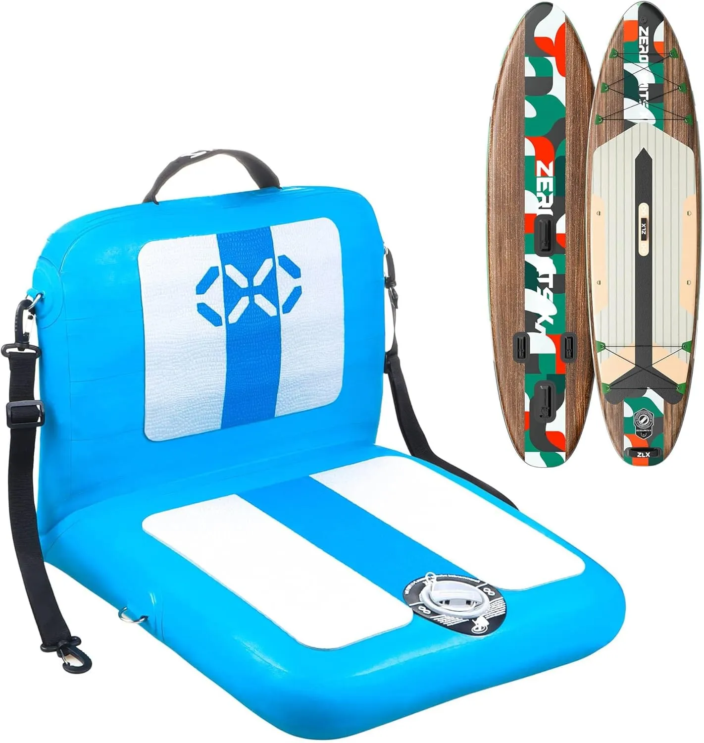 ZLX 10.5 FT Inflatable Stand Up Paddle Board with Seat for All Skill Levels Youth & Adults Wide Stable Non-Slip Deck, Adjustable Paddle